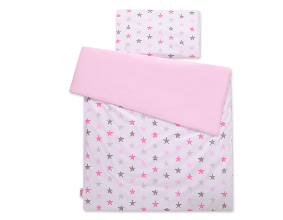 Baby cotton bedding set 2-pcs 135x100 cm- stars pink -gray/ pink