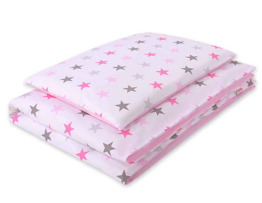Baby cotton bedding set 2-pcs 135x100 cm- stars pink -gray/ pink