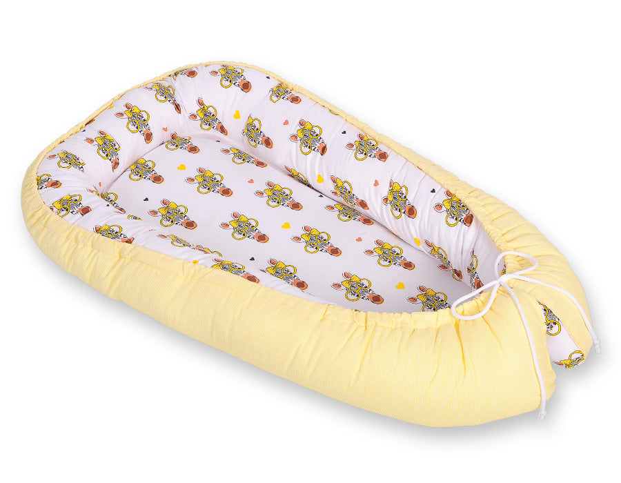 Baby nest double-sided Premium Cocoon for infants BOBONO- yellow zebras
