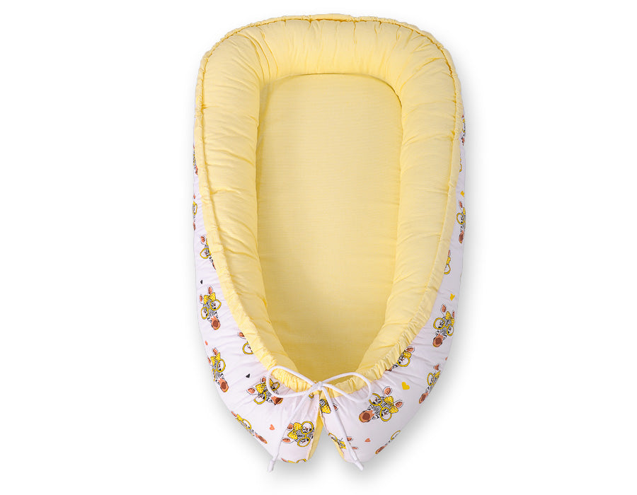 Baby nest double-sided Premium Cocoon for infants BOBONO- yellow zebras