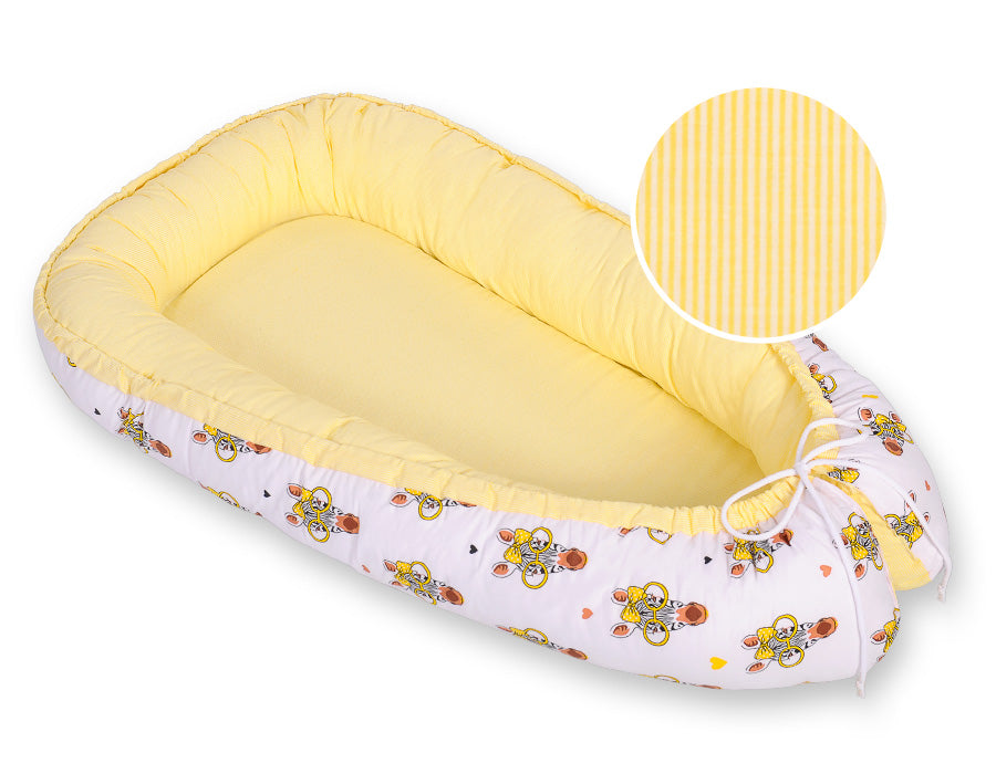 Baby nest double-sided Premium Cocoon for infants BOBONO- yellow zebras