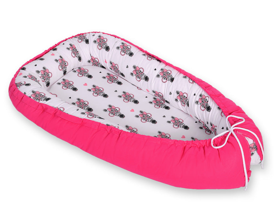 Baby nest double-sided Premium Cocoon for infants BOBONO- pink zebras