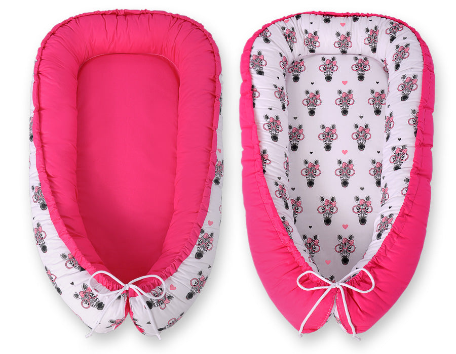 Baby nest double-sided Premium Cocoon for infants BOBONO- pink zebras