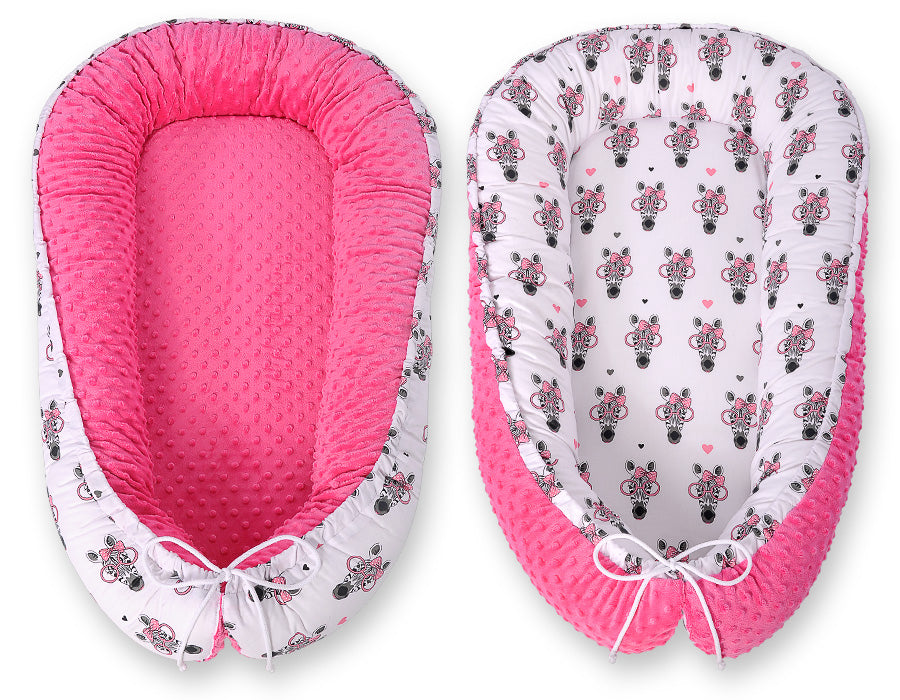 Baby nest double-sided Premium Cocoon for infants BOBONO minky- pink zebras
