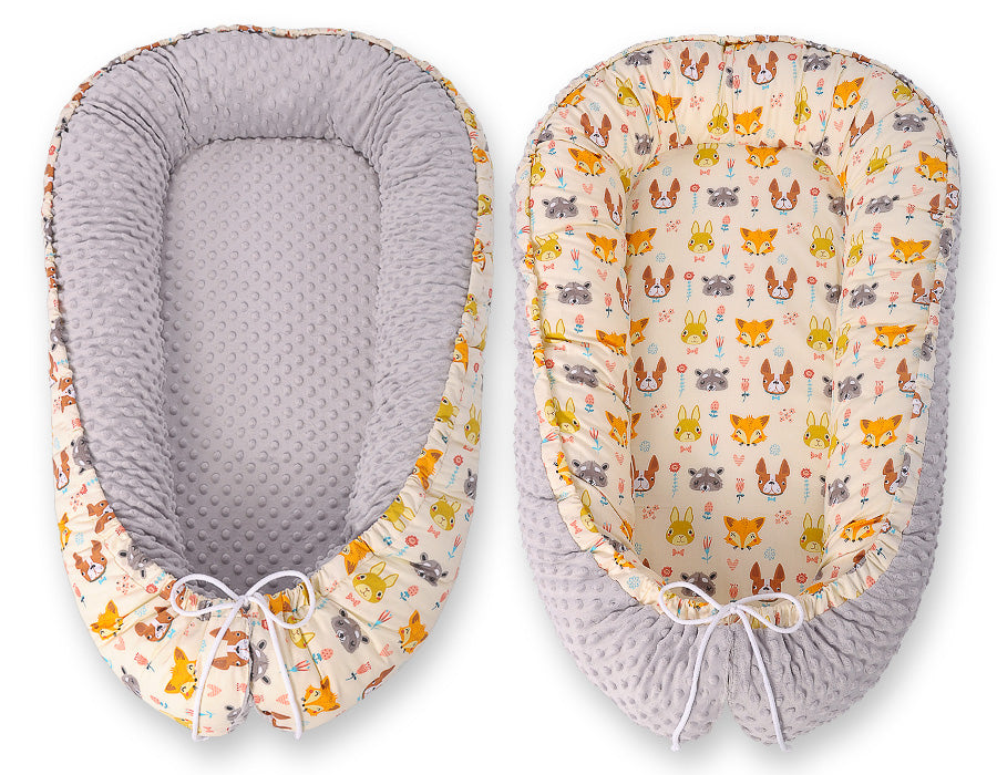 Baby nest double-sided Premium Cocoon for infants BOBONO minky- cream animals