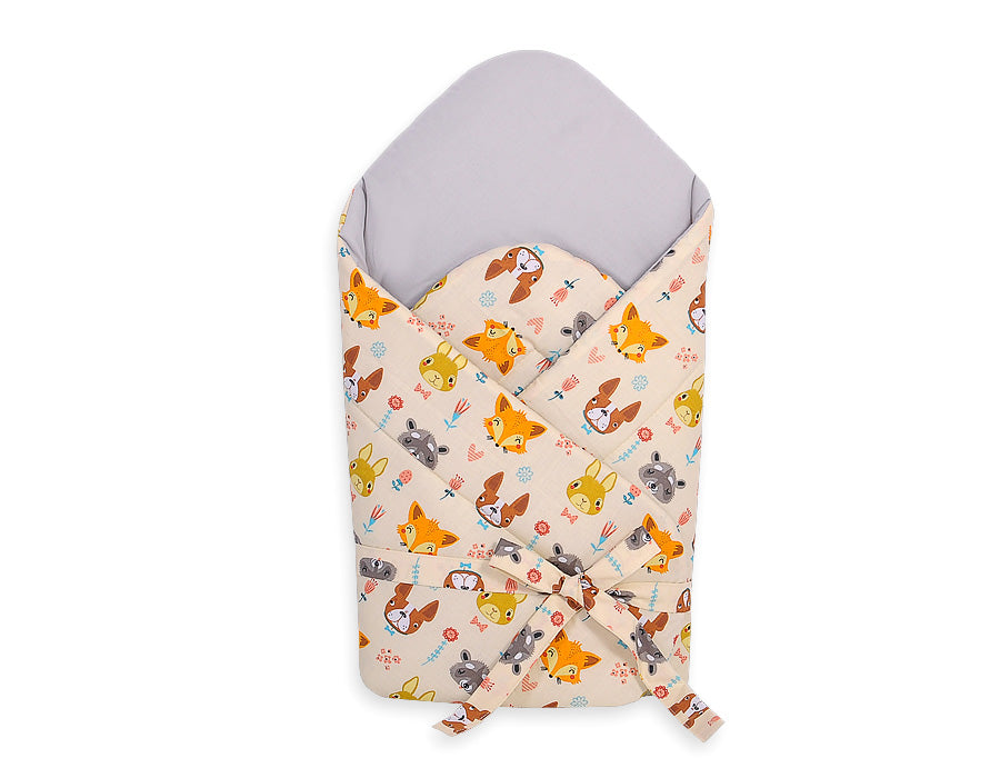 Baby nest 2in1 with stiffening with bow - cream animals