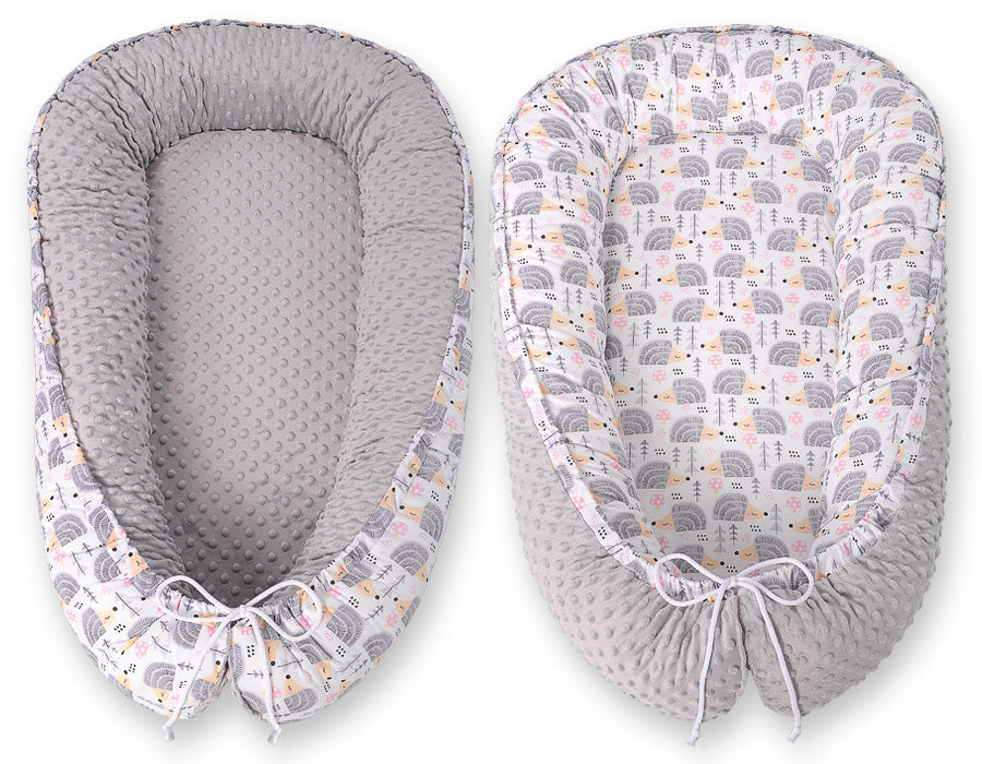 Baby nest double-sided Premium Cocoon for infants BOBONO minky- hedgehogs grey