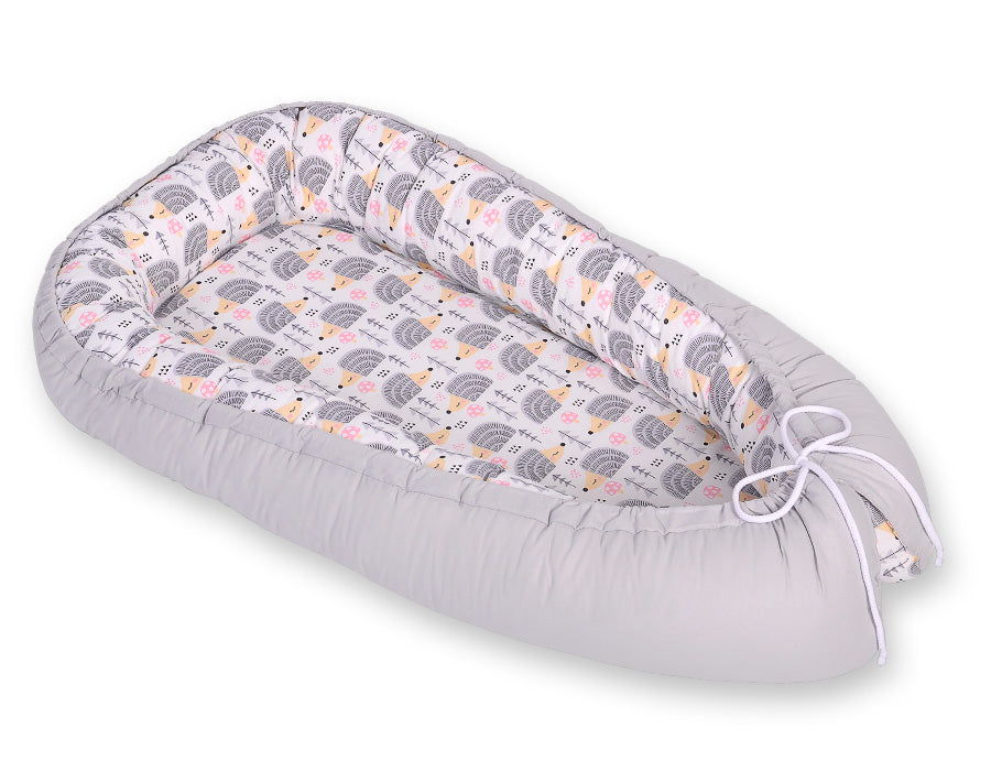 Baby nest double-sided Premium Cocoon for infants BOBONO- hedgehogs grey