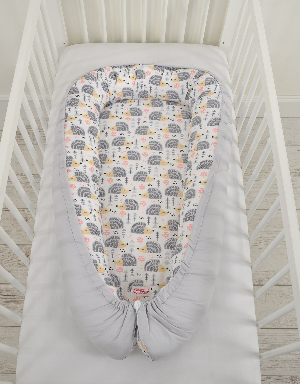 Baby nest double-sided Premium Cocoon for infants BOBONO- hedgehogs grey