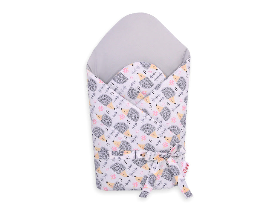Baby nest 2in1 with stiffening with bow- hedgehogs grey