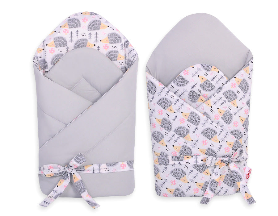 Baby nest 2in1 with stiffening with bow- hedgehogs grey