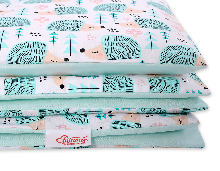 Baby cotton bedding set 2-pcs 135x100 cm- hedgehogs mint
