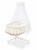 Moses Basket Wicker drape crib Barnaba Bear - white +cream bedding