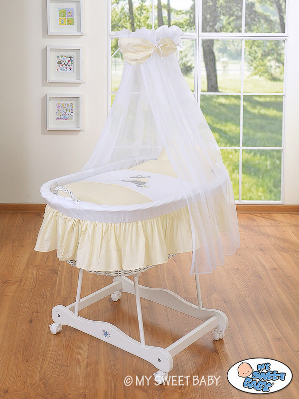 Moses Basket Wicker drape crib Donkey Luca - white + cream bedding