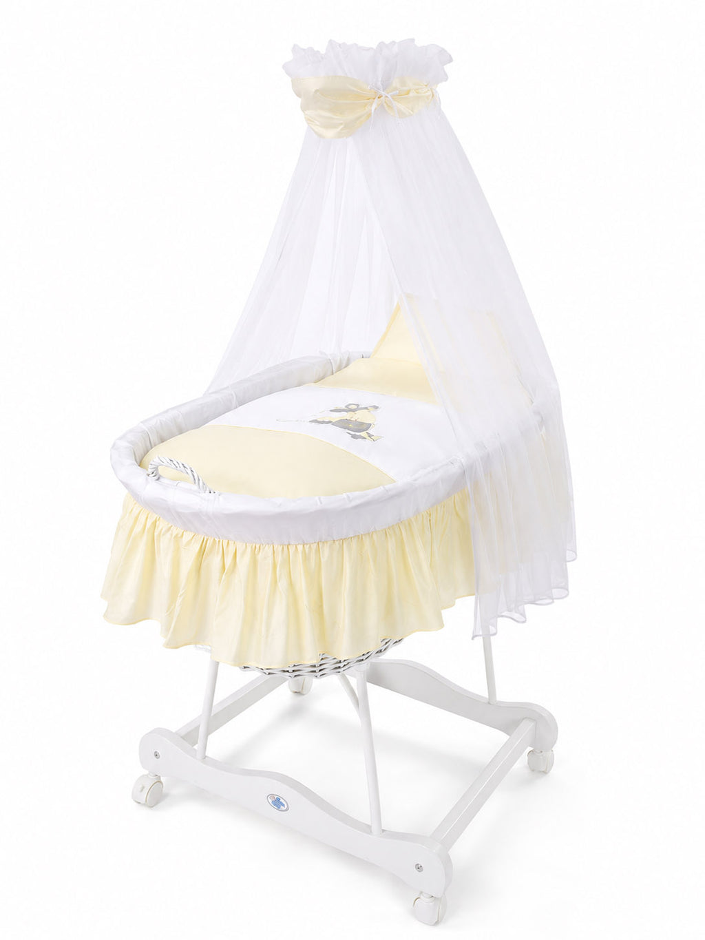 Moses Basket Wicker drape crib Donkey Luca - white + cream bedding
