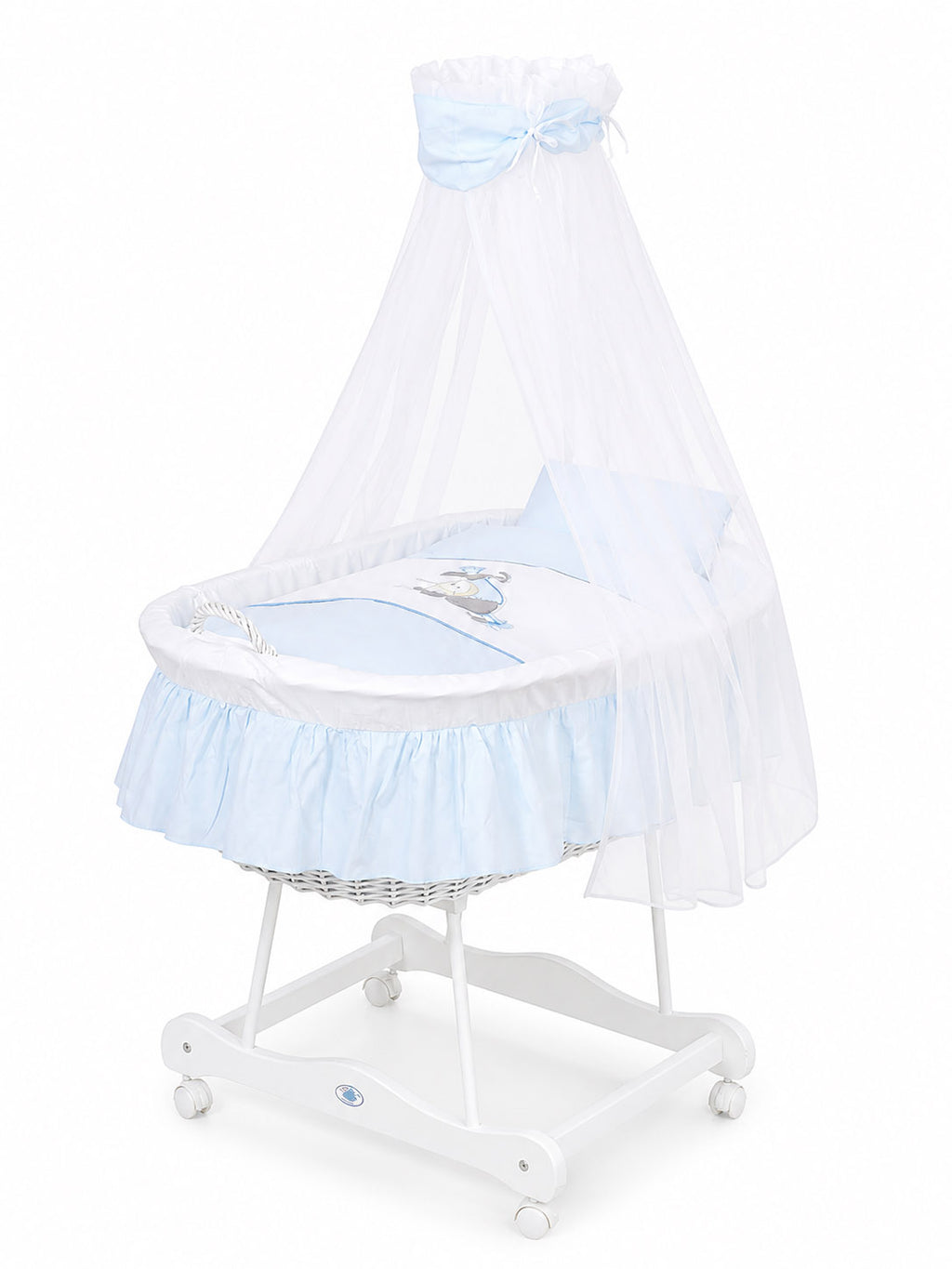 Moses Basket Wicker drape crib Donkey Luca - white + blue bedding