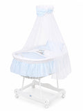 Moses Basket Wicker drape crib Donkey Luca - white + blue bedding