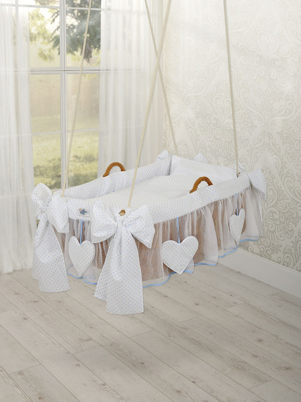 Moses Basket Hanging crib - Blue dots