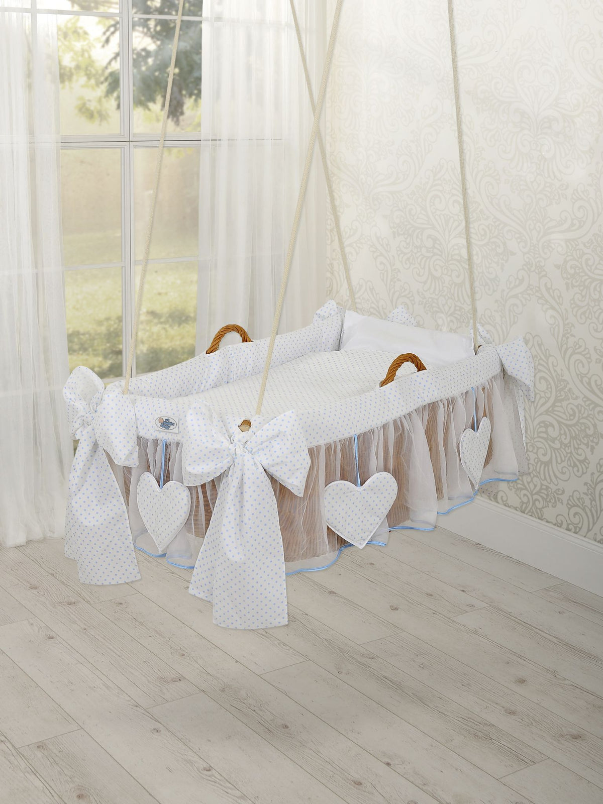 Moses Basket Hanging crib - Blue dots