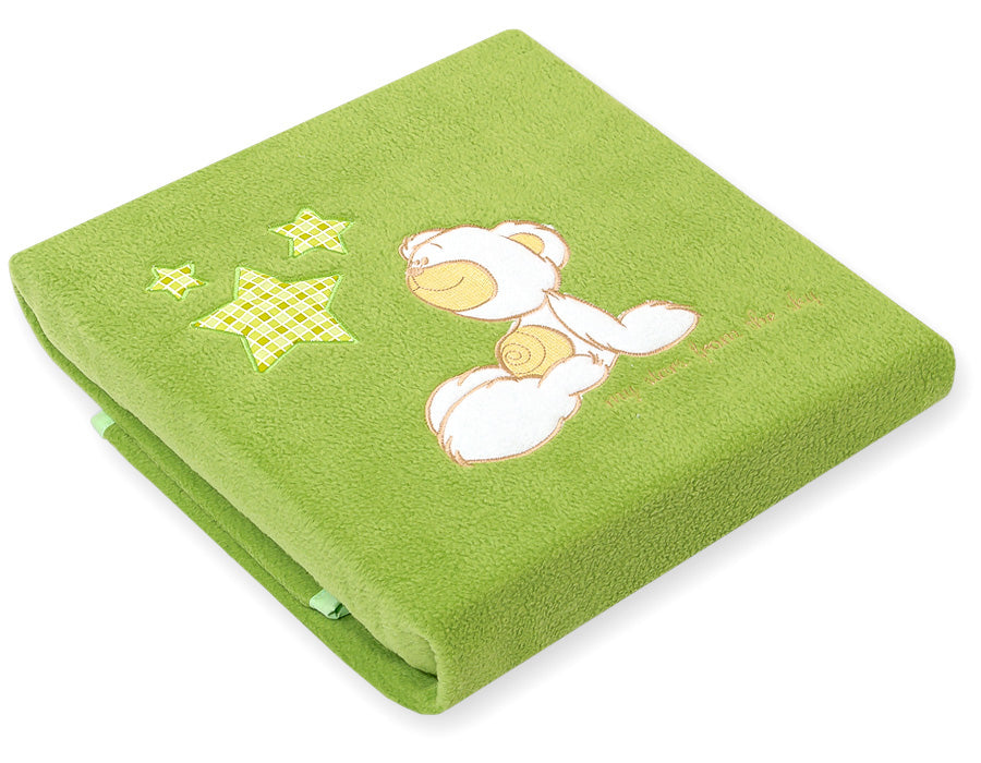 Polar fleece blanket for babies - Carlo- Teddy Bear with Stars green