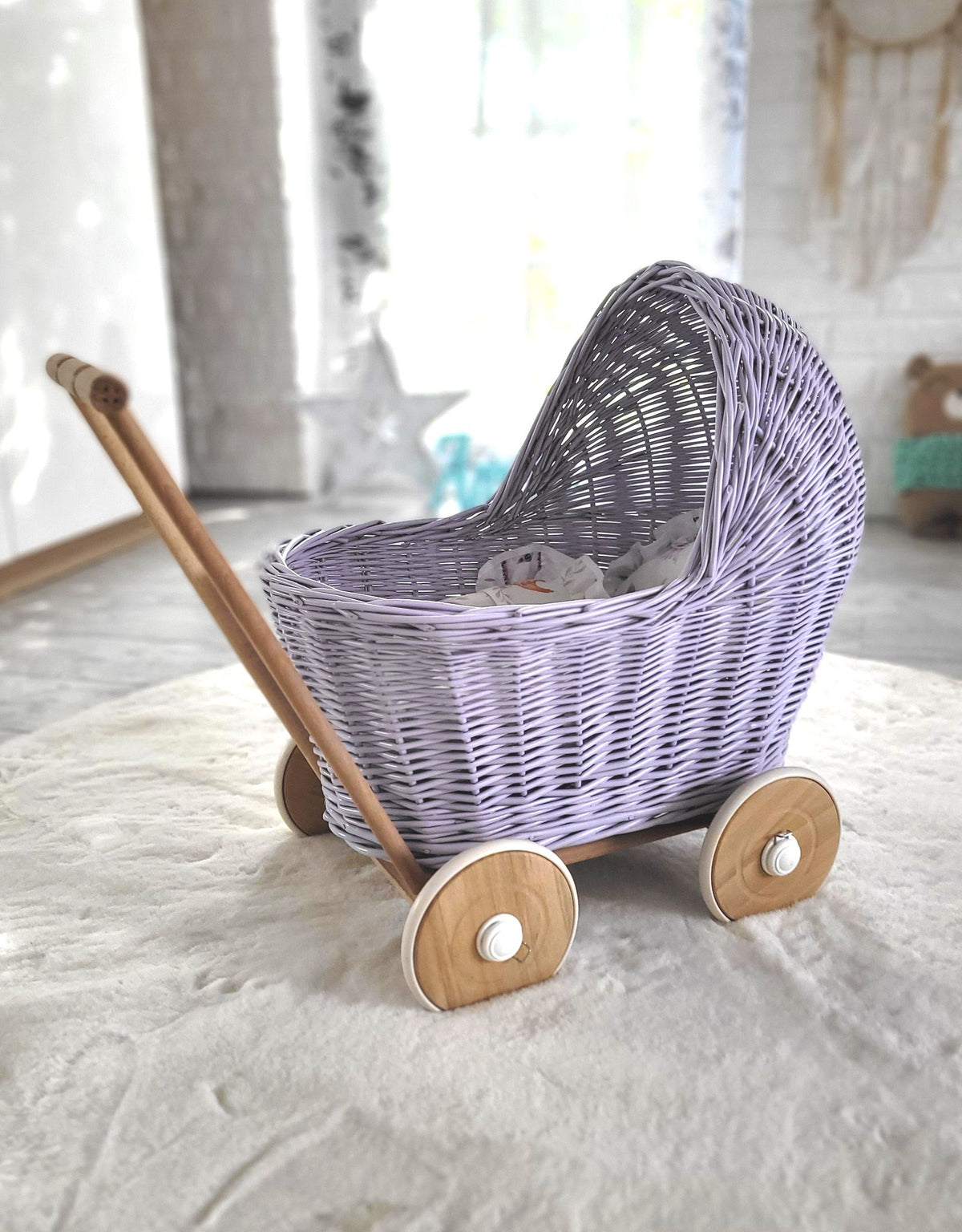 Wicker doll pushchair - purple