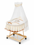 Moses Basket Wicker drape crib Teddy Bear Barnaba - natural + cream bedding