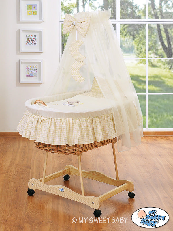 Moses Basket Wicker drape crib Good night - natural + cream bedding