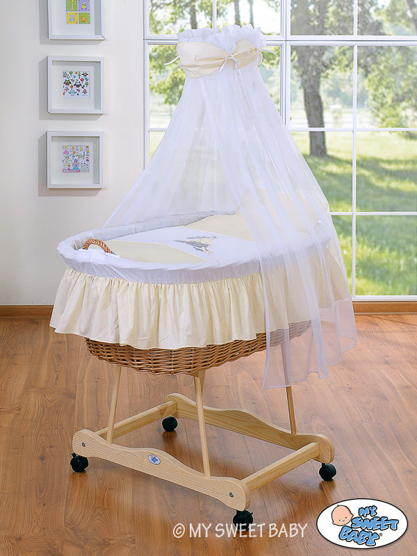 Moses Basket Wicker drape crib Donkey Luca - natural + cream bedding