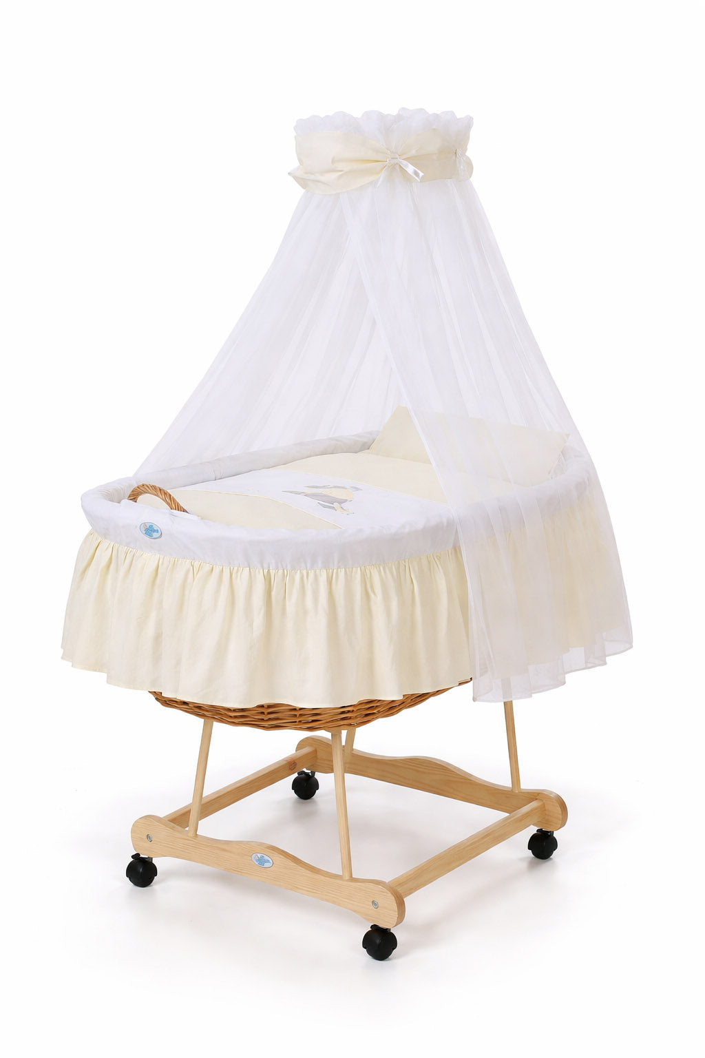 Moses Basket Wicker drape crib Donkey Luca - natural + cream bedding