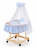 Moses Basket Wicker drape crib Donkey Luca - natural + blue bedding