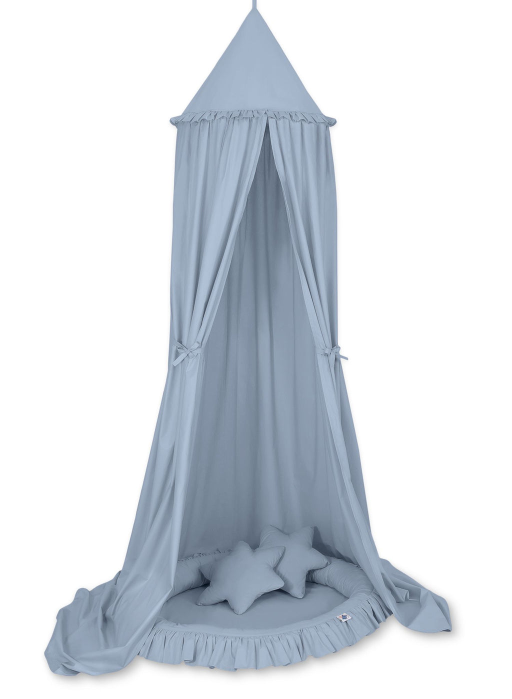 Set: Hanging baldachin for children's room cotton + nest with flounce + pillows - pastel blue