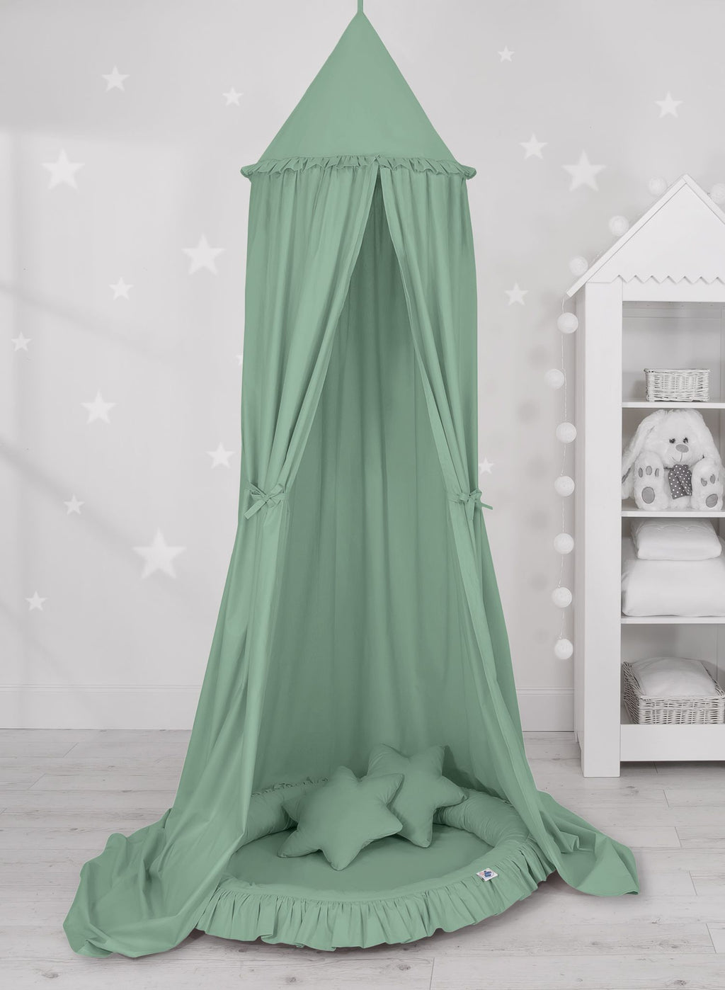 Hanging cotton canopy for children's room - pastelgreen