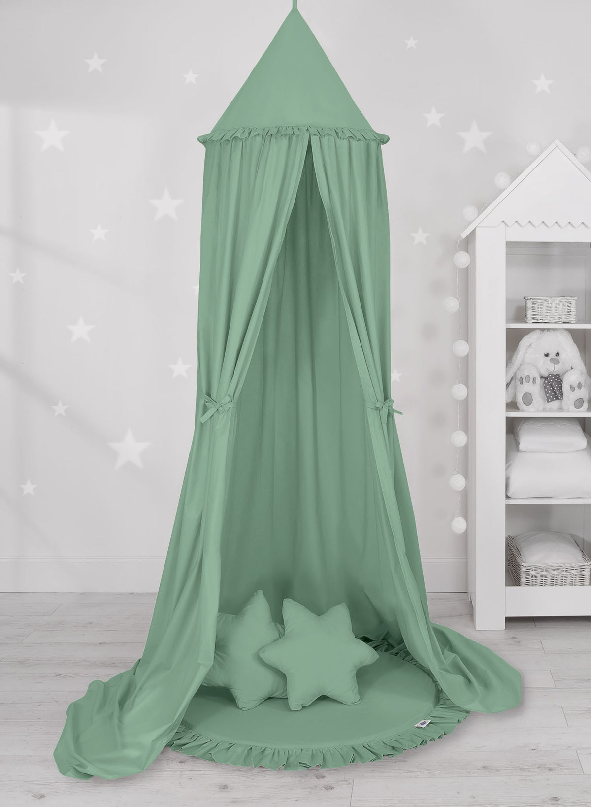 Hanging cotton canopy for children's room - pastelgreen