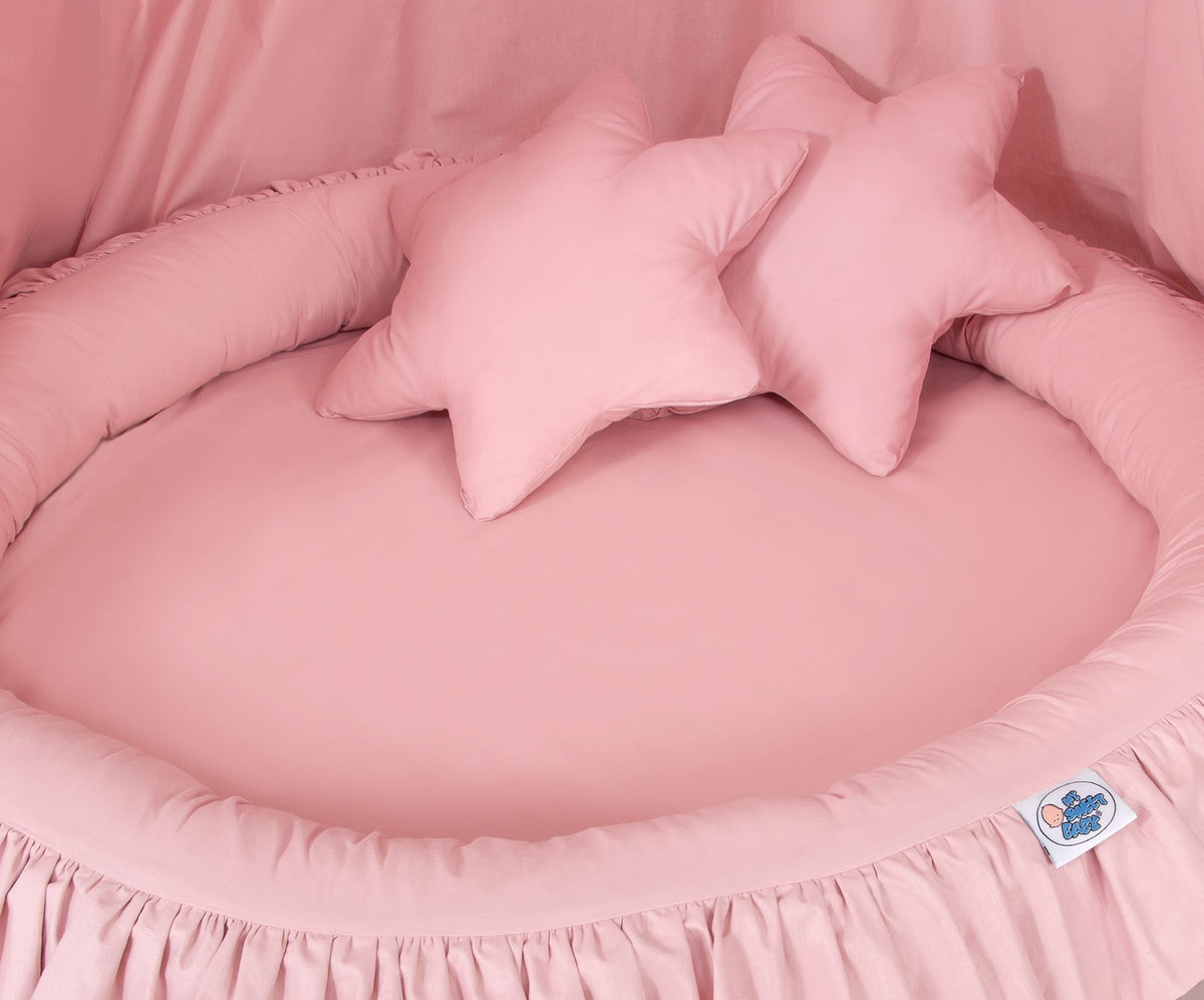 Set: Hanging baldachin for children's room cotton + nest with flounce + pillows - pastel pink