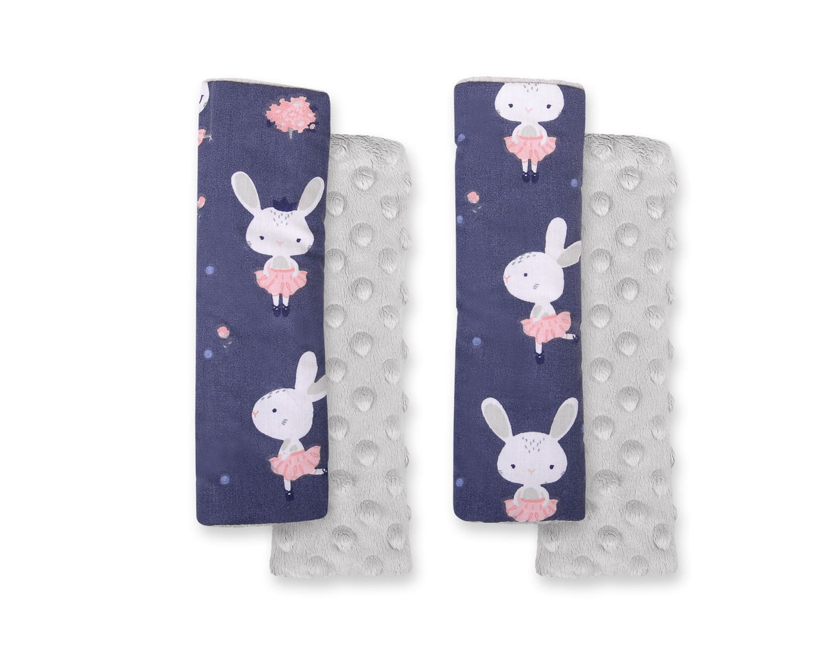 Double sided pads BOBONO for seat belts - blue rabbits/gray