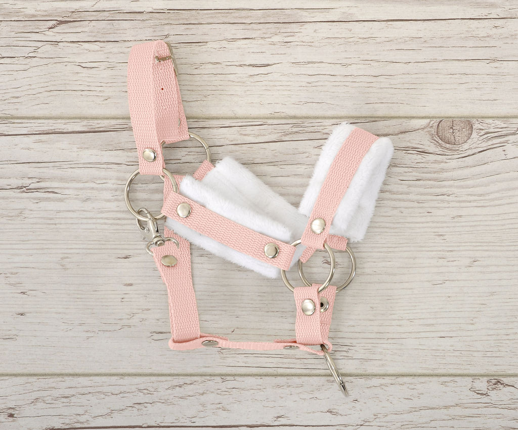The adjustable halter for Hobby Horse A3 - powder pink with white furry