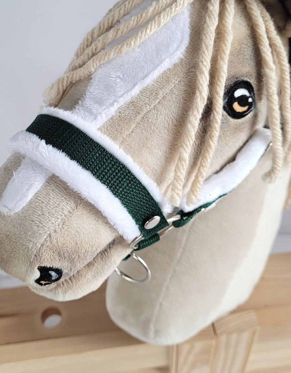 The adjustable halter for Hobby Horse A3 - bottle green with white furry