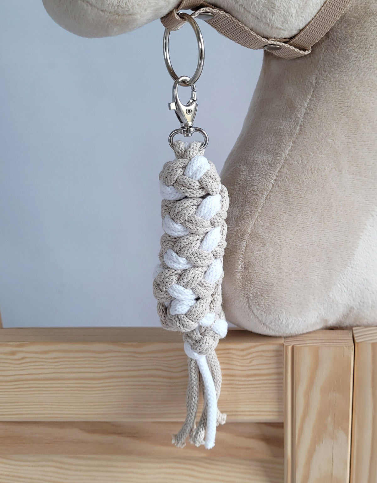 Set for Hobby Horse: the halter A3 with white furry + Tether made of cord - white-beige