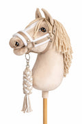 Set for Hobby Horse: the halter A3 with white furry + Tether made of cord - white-beige