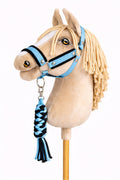 Set for Hobby Horse: the halter A3 with black furry + Tether made of cord - black-light blue
