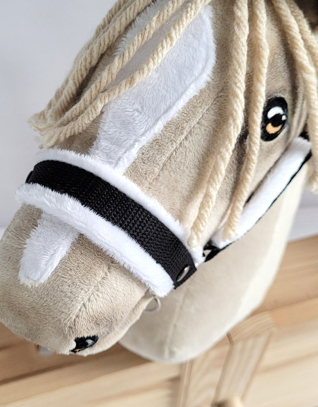 Set for Hobby Horse: the halter A3 with white furry + Tether made of cord - white-black