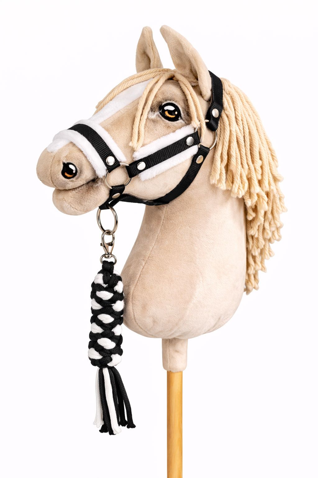 Set for Hobby Horse: the halter A3 with white furry + Tether made of cord - white-black