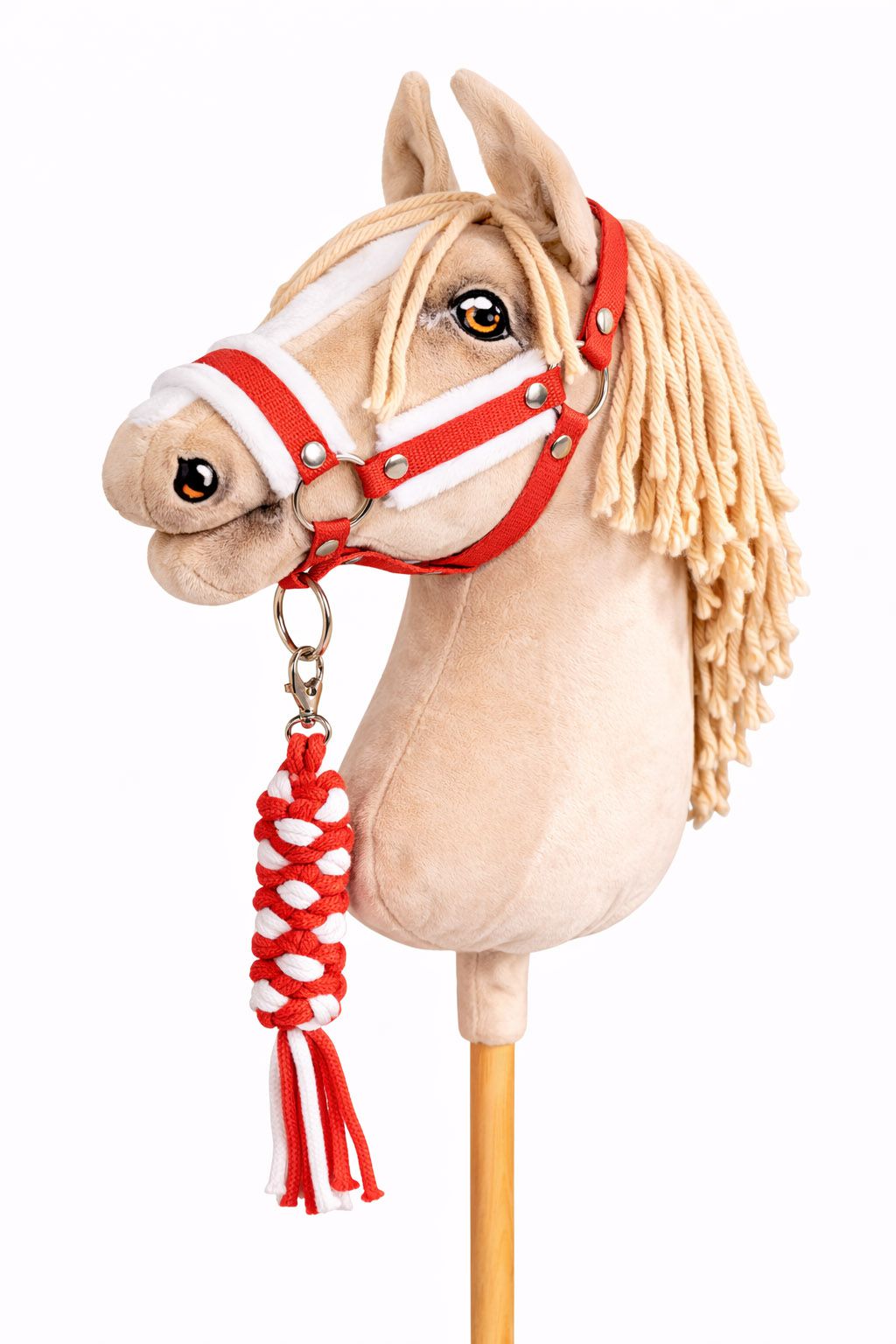 Set for Hobby Horse: the halter A3 with white furry + Tether made of cord - white-red