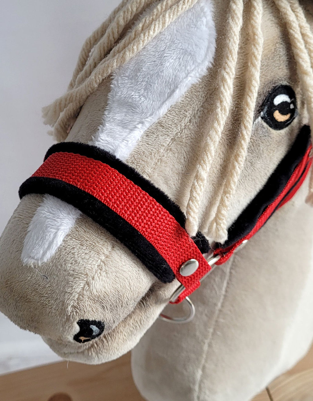 Set for Hobby Horse: the halter A3 with black furry + Tether made of cord - black-red