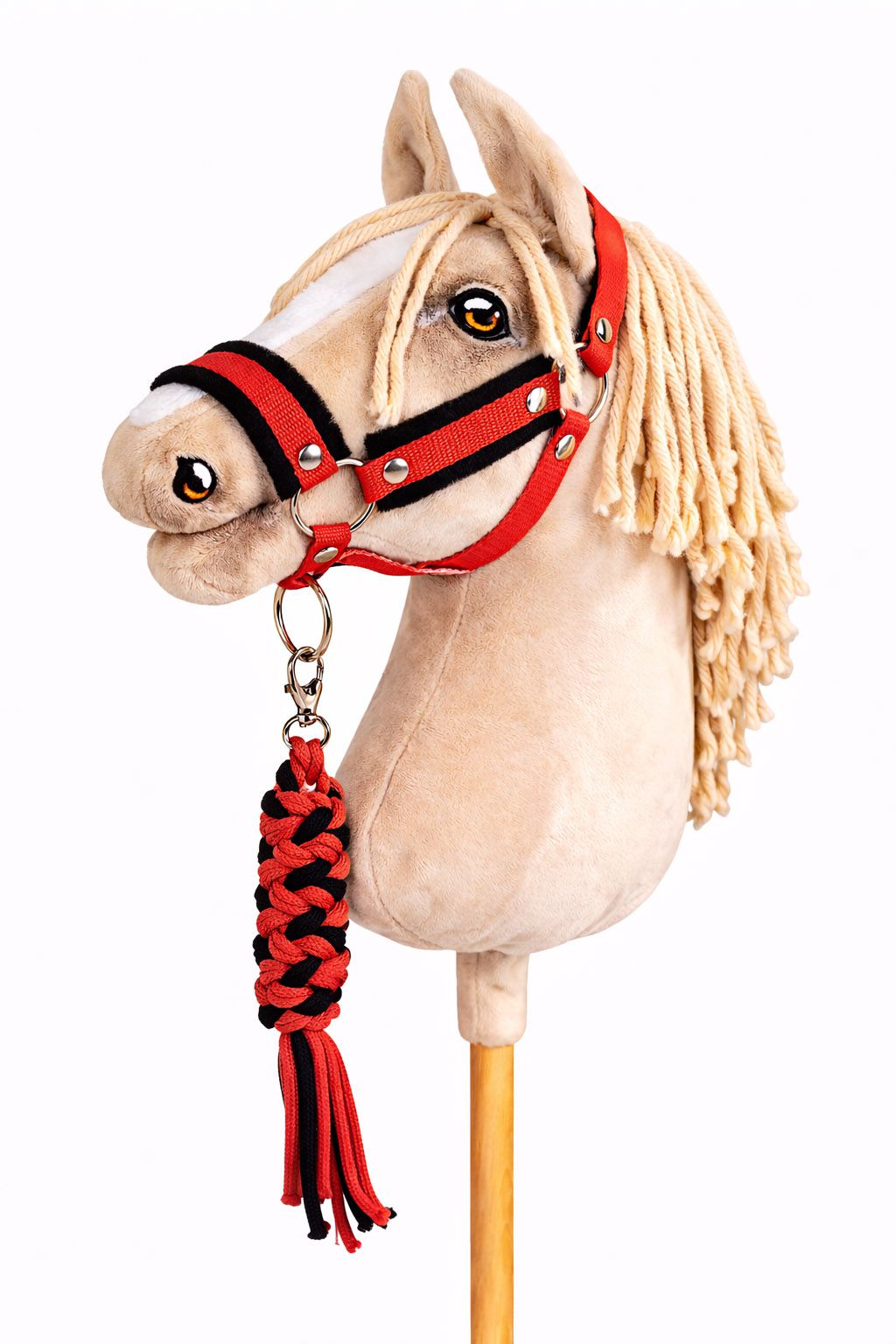 Set for Hobby Horse: the halter A3 with black furry + Tether made of cord - black-red