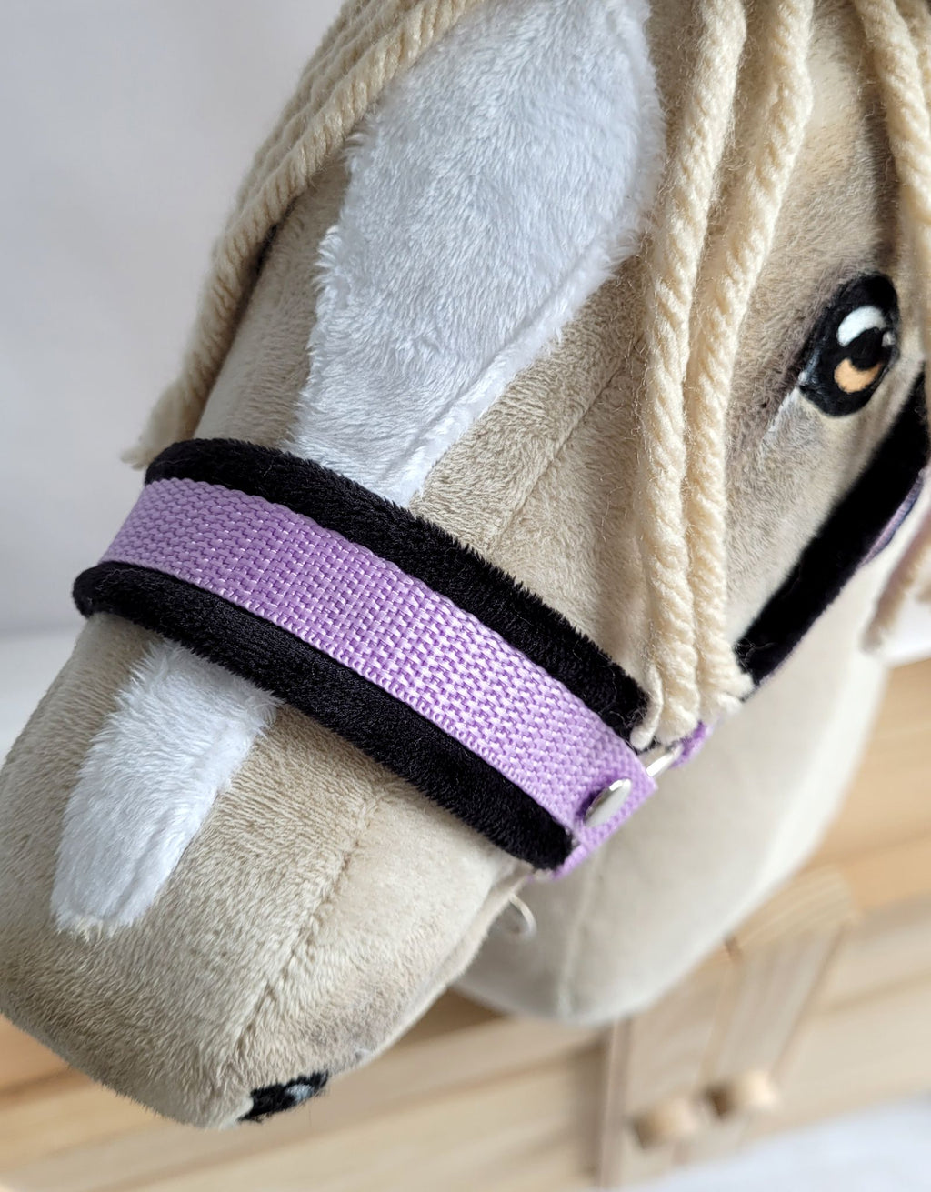 Set for Hobby Horse: the halter A3 with black furry + Tether made of cord - black-purple