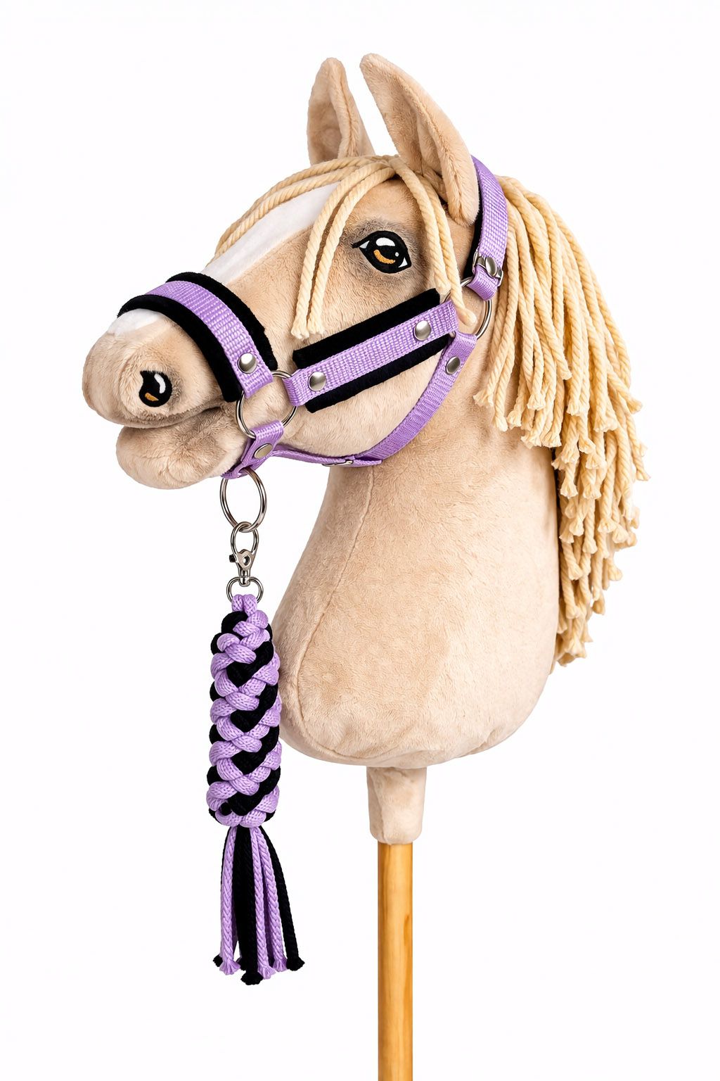 Set for Hobby Horse: the halter A3 with black furry + Tether made of cord - black-purple