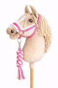 Set for Hobby Horse: the halter A3 with white furry + Tether made of cord - white-pink