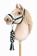 Set for Hobby Horse: the halter A3 with white furry + Tether made of cord - white-bottle green