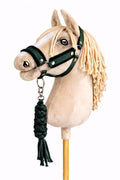 Set for Hobby Horse: the halter A3 with black furry + Tether made of cord - black-bottle green
